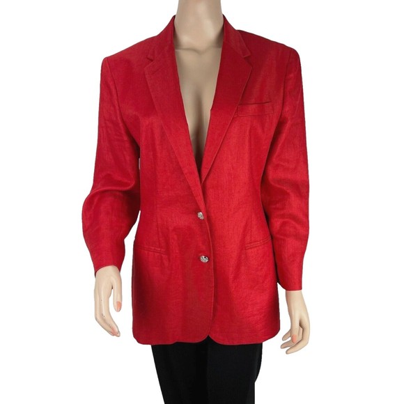 Lauren Ralph Lauren Jackets & Blazers - Lauren Ralph Lauren Red 100% Linen Blazer Jacket Sz 10 Silver Buttons Pockets